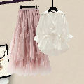 ホワイト/シャツ+ピンク/スカート/２点セット